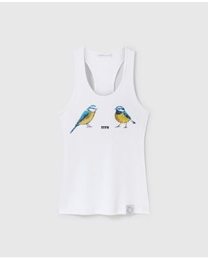 Stella McCartney Blue Tits Graphic Tank Top - White
