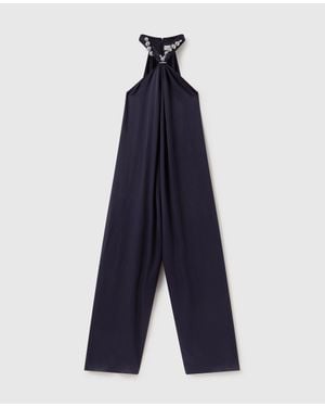 Stella McCartney Ball-Chain Halterneck Satin Jumpsuit - Blue