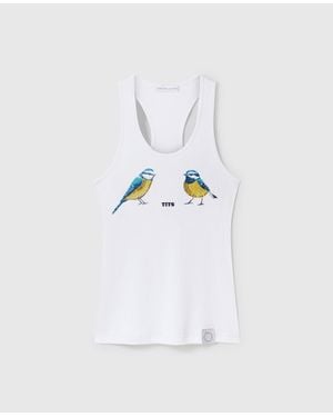 Stella McCartney Blue Tits Graphic Tank Top - White