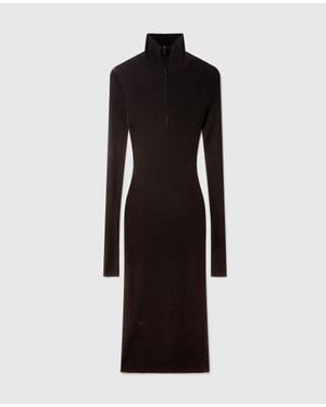 Stella McCartney Zip-Neck Ribbed Knit Midi Dress - Black
