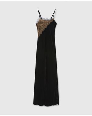 Stella McCartney Lace Detail Velvet Maxi Dress - Black