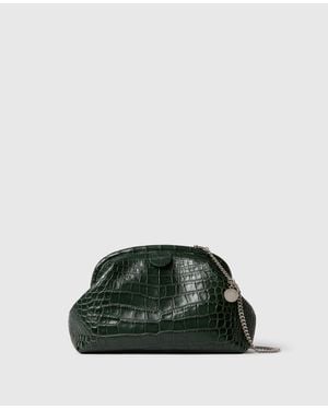 Stella McCartney Falabella Croc-Embossed Soft Clutch - Green