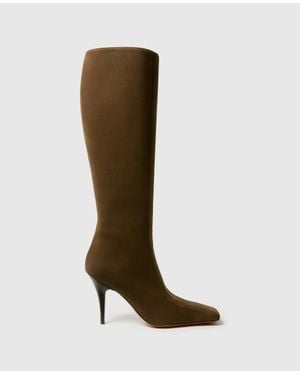 Stella McCartney Square-toe Suede Knee-high Stiletto Boots - Brown