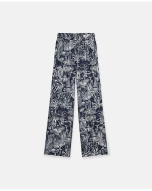Stella McCartney Fungi Forest Print Silk Pajama Pants - Blue