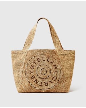 Stella McCartney Logo Large Crochet Raffia Tote Bag - Natural