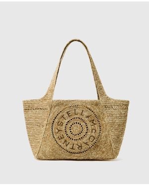 Stella McCartney Logo Small Crochet Raffia Tote Bag - Metallic