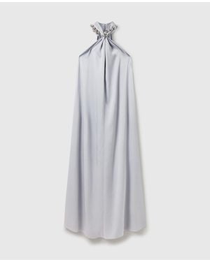 Stella McCartney Ball-Chain Halterneck Satin Maxi Dress - Gray
