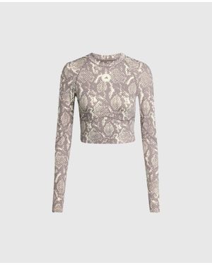 Stella McCartney Truepurpose Training Snake Print Long-Sleeve Cropped Top - White