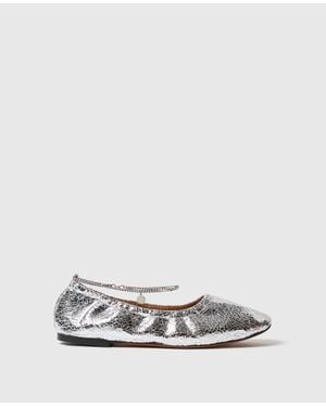 Stella McCartney Metallic Crackled Chain-detail Ballerina Flats - White