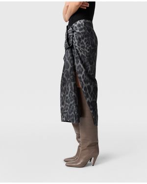Stella McCartney Knotted Asymmetric Leopard Midi Skirt - Grey