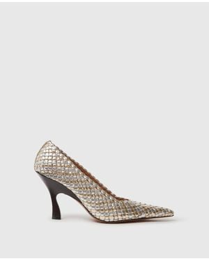 Stella McCartney Elsa Woven Metallic Kitten Heel Pump - White