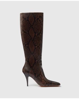 Stella McCartney Square-toe Snake Knee-high Stiletto Boots - Brown