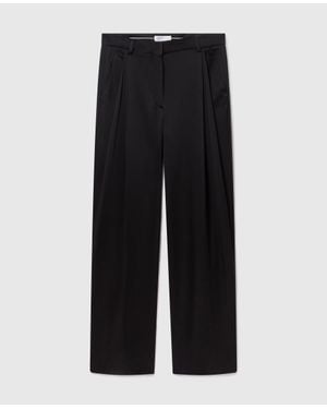 Stella McCartney Pleated Straight Satin Pants - Black