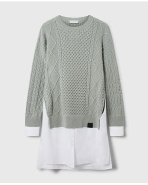 Stella McCartney Hybrid Knit Shirt Sweater Dress - Gray