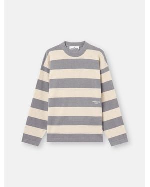 Stone Island 5100051 Striped Raw Hand Organic Cotton + Linen S. I. Marina - White