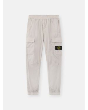 Stone Island Logo Patch Tapered Leg Trousers - White