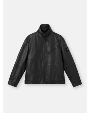 Stone Island 0100002 Matt Grain Leather - Black