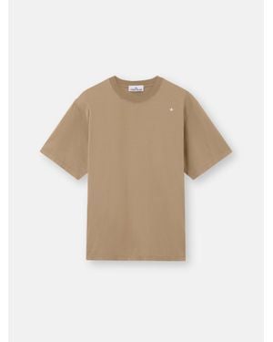 Stone Island Cotton T-Shirt With Stellina Logo - Natural
