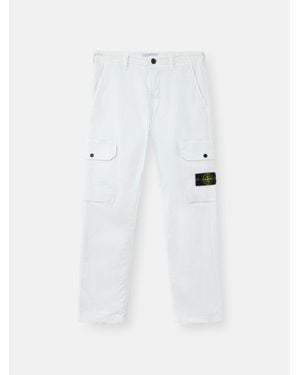 Stone Island 3100011 Organic Cotton Stretch Broken Twill 'Old' Effect - White