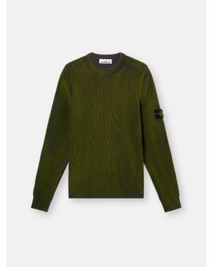 Stone Island 5100016 Fisherman's Rib Organic Cotton With Two-Colour Spray - Grün