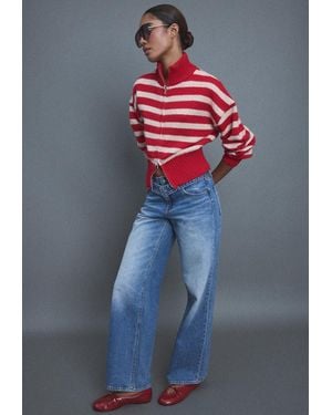 Stradivarius Cardigan A Righe Con Cerniera - Blu