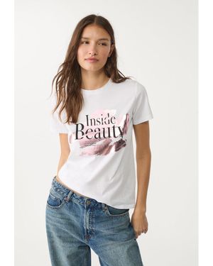 Stradivarius Maglietta Con Stampa Metallizzata - Bianco