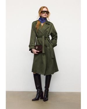 Stradivarius Trench Lungo Effetto Camoscio - Verde