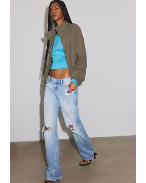 Stradivarius Jeans Straight A Vita Bassa Strappati - Blu