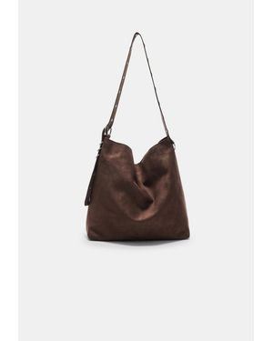 Stradivarius Borsa A Secchiello Effetto Camoscio Con Dettaglio Manico - Marrone