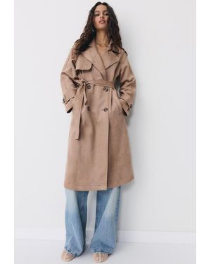 Stradivarius Trench Lungo Effetto Camoscio - Blu