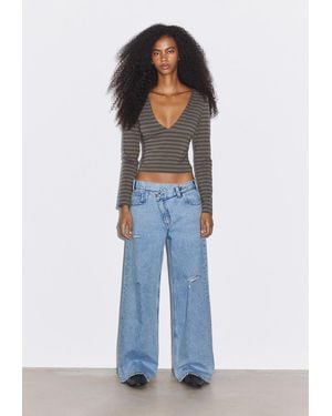 Stradivarius Jeans Wide Leg Vita Incrociata - Blu