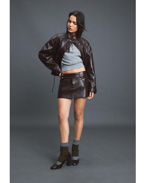 Stradivarius Minigonna Finta Pelle Con Dettaglio A Martello - Grigio