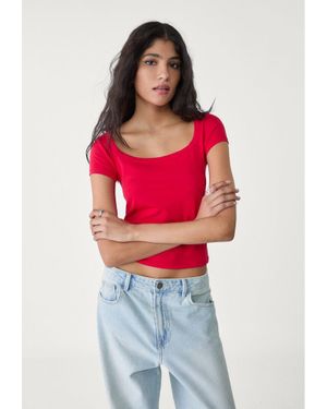 Stradivarius Maglietta Scollo Quadrato - Rosso