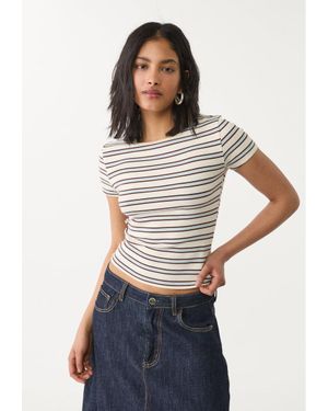 Stradivarius Maglietta Basic Slim Fit Righe - Bianco