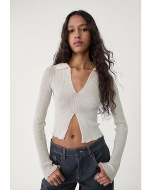 Stradivarius Maglia Collo A Polo Spacco - Bianco