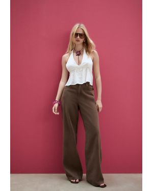 Stradivarius Top Fluido Halter Con Brillantini - Rosa