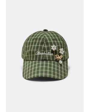 Stradivarius Cappellino A Quadri Con Spille - Verde