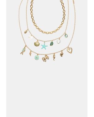Stradivarius Set 3 Collane Multi Charm Marino - Bianco