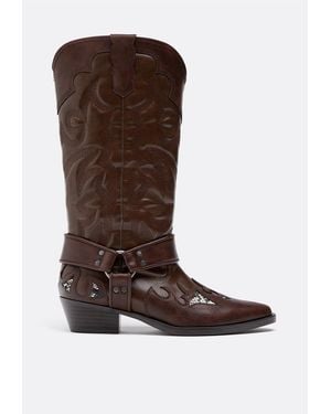 Stradivarius Stivali Stile Cowboy Con Stampa Animalier - Marrone
