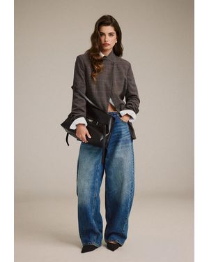 Stradivarius Blazer Asimmetrico A Quadri - Neutro