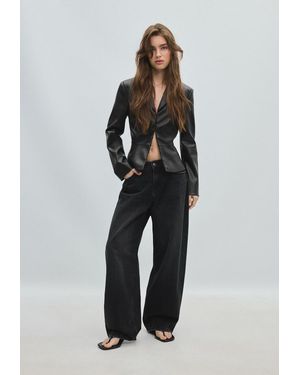 Stradivarius Blazer Peplum Finta Pelle - Nero