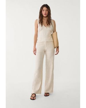 Stradivarius Pantaloni Straight Ricamati Misto Lino - Neutro