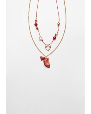 Stradivarius Set Di 2 Collane Con Charm A Cuore - Bianco