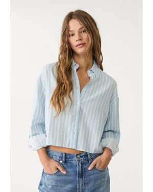 Stradivarius Camicia Corta Misto Lino A Righe - Bianco