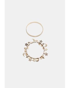 Stradivarius Set 2 Bracciali Multi-Charm Luna E Stella - Bianco