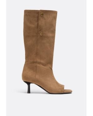 Stradivarius Stivaletti Tacco Peep Toe Slouchy Effetto Camoscio - Marrone