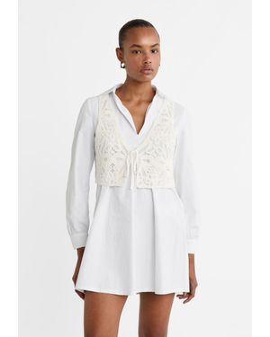 Stradivarius Vestito Corto Con Gilet Crochet - Bianco