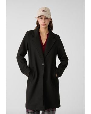Stradivarius Cappotto Midi Con Bottone Effetto Soft Touch - Nero