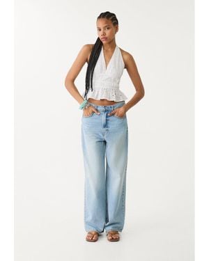 Stradivarius Top Halter Ricamato - Blu