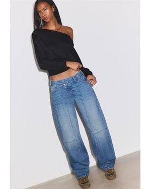 Stradivarius Jeans Barrel Con Cintura Incrociata - Blu